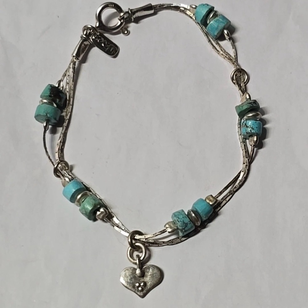 Sterling Silver , Israel, designer , Turquoise Beaded, Triple Strand Bracelet